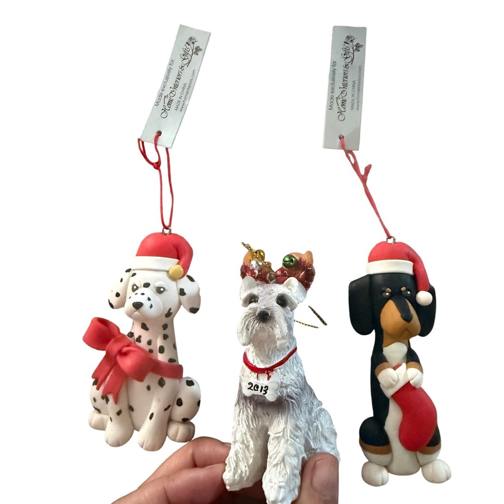 Home Interiors & Gifts Dog Christmas Ornaments Dalmatian Schnauzer Dachshund 3pc